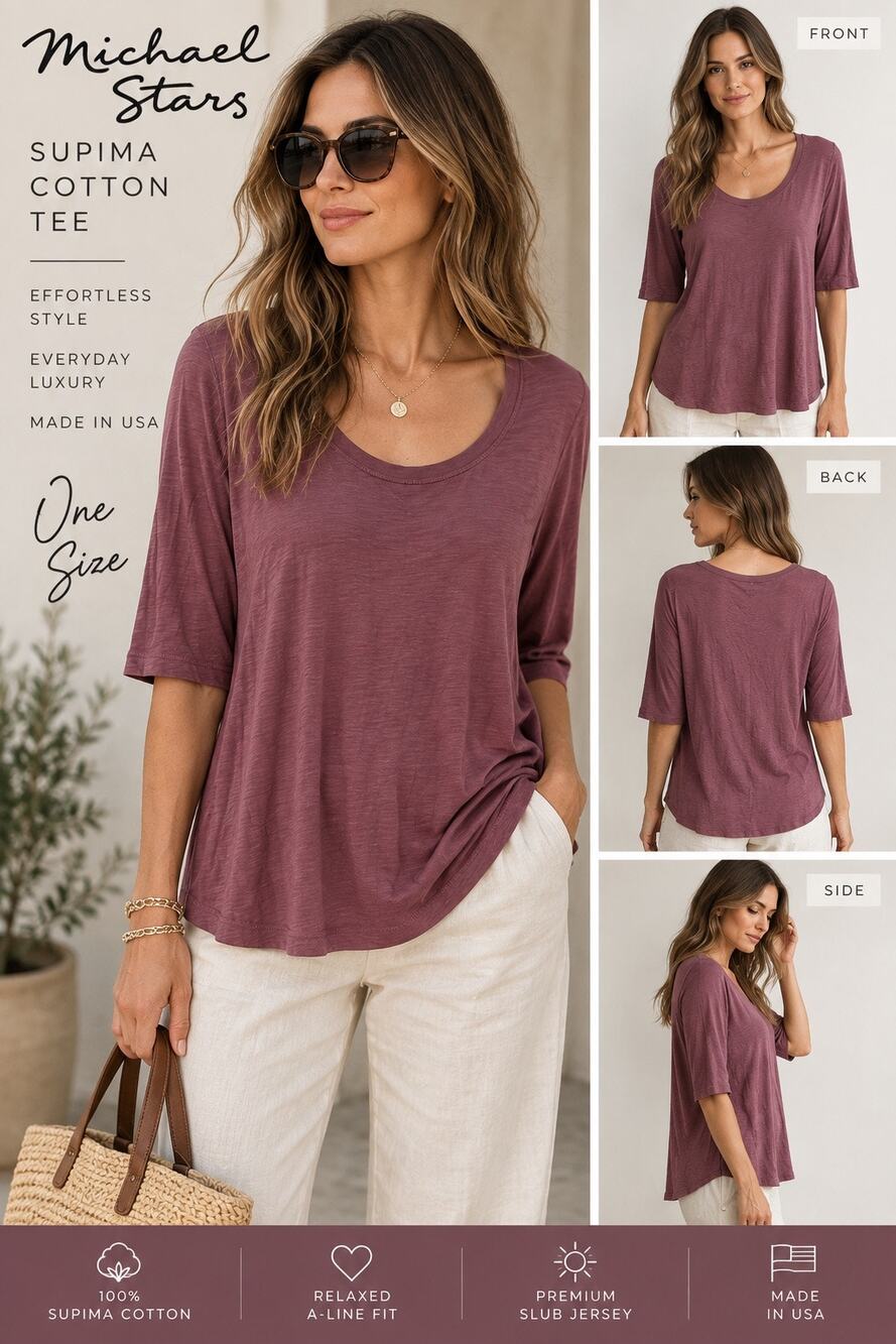 Quiet Luxury Casual Minimalist Michael Stars Supima Cotton Swing Tee Mauve M